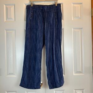 Athleta Blue Linen Wide Leg Pants